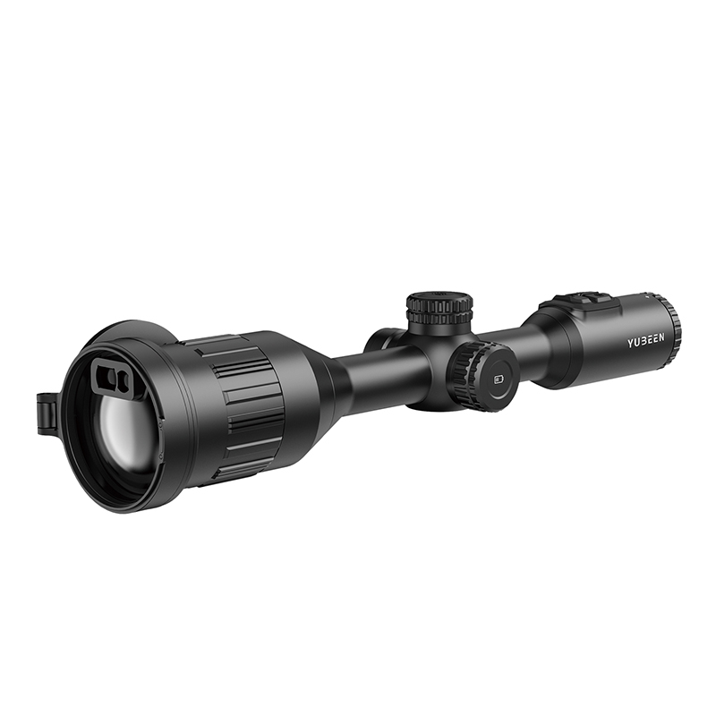 The built-in electronic rangefinder thermal imaging scope features AI+ super-resolution technology for clearer images, with a resolution of 640×512.