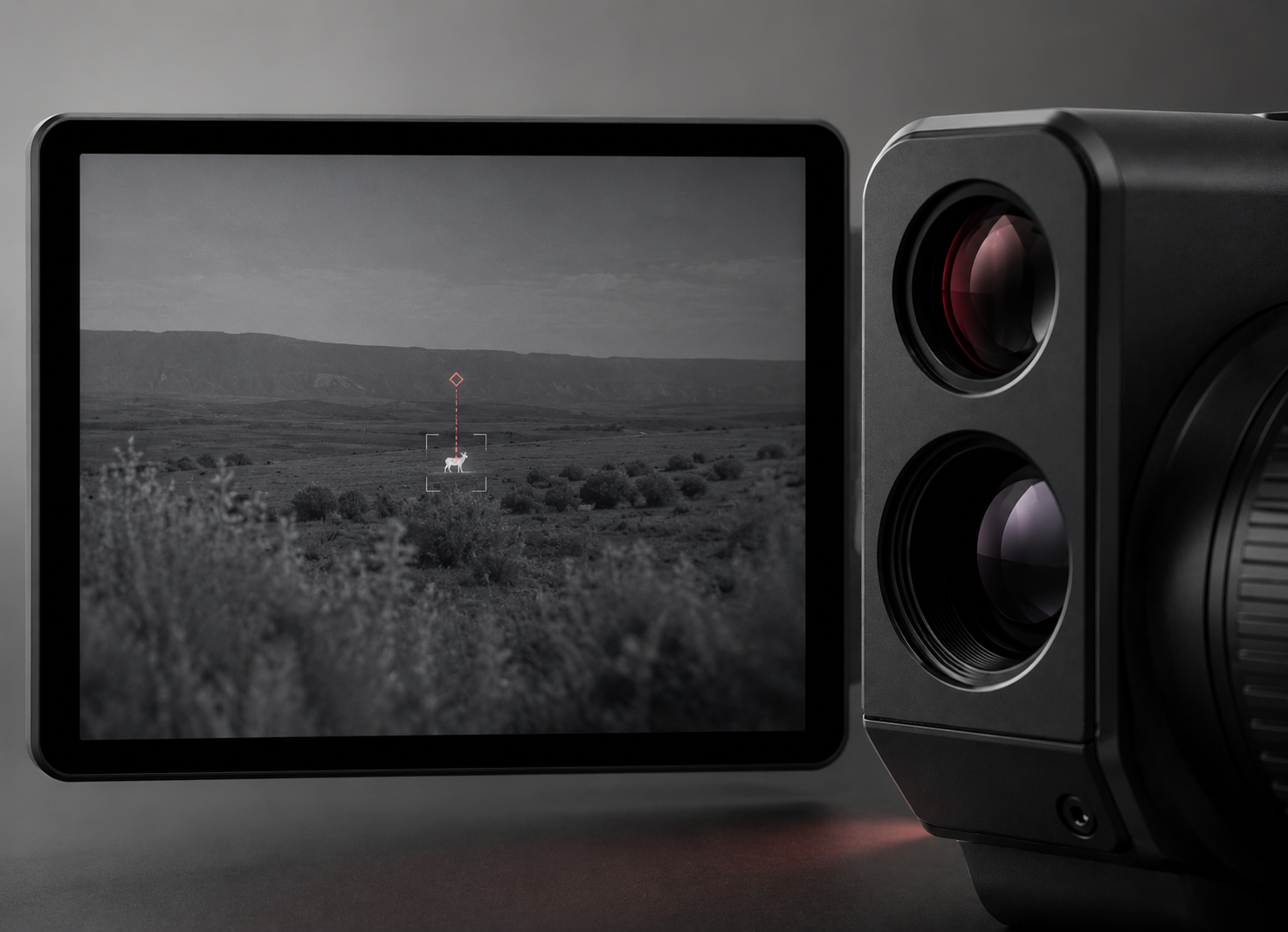 Integrated rangefinding module visual measuring a distant target across layered terrain