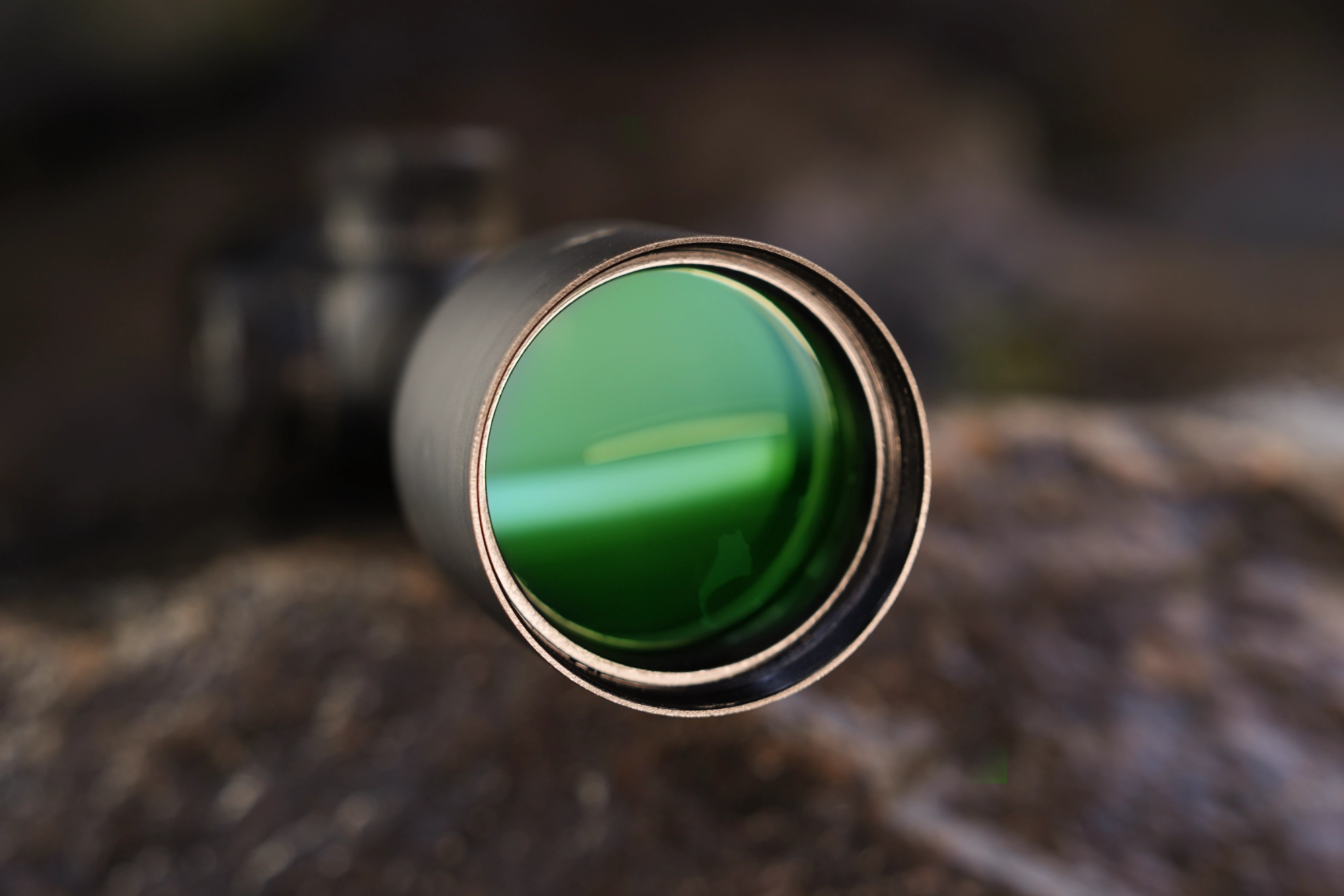 Close detail of the optical riflescope objective lens