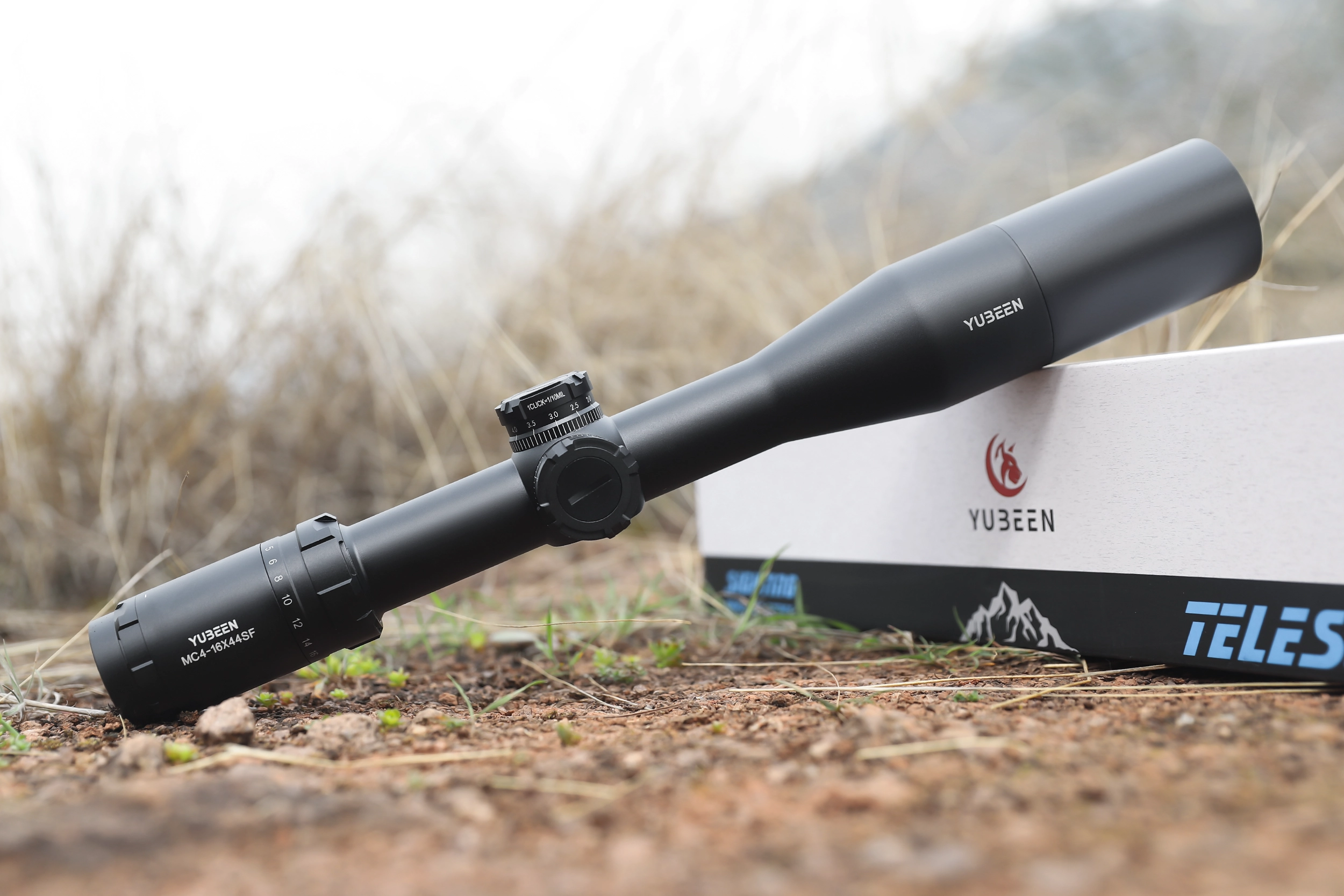 Optical riflescope mounted in a rugged rocky environment