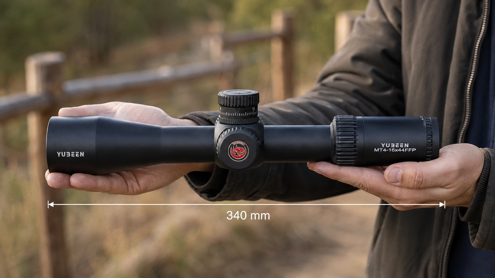 Yubeen MT4-16×44 SF FFP riflescope shown horizontally for dimensional reference
