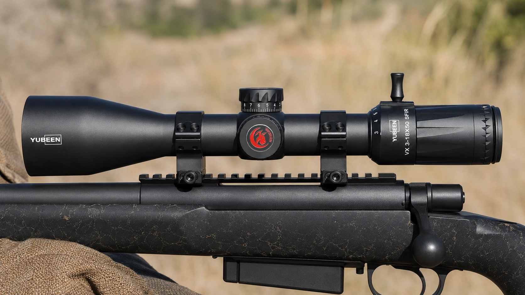 Yubeen VX3-18×50 SFIR riflescope mounted in an outdoor field configuration