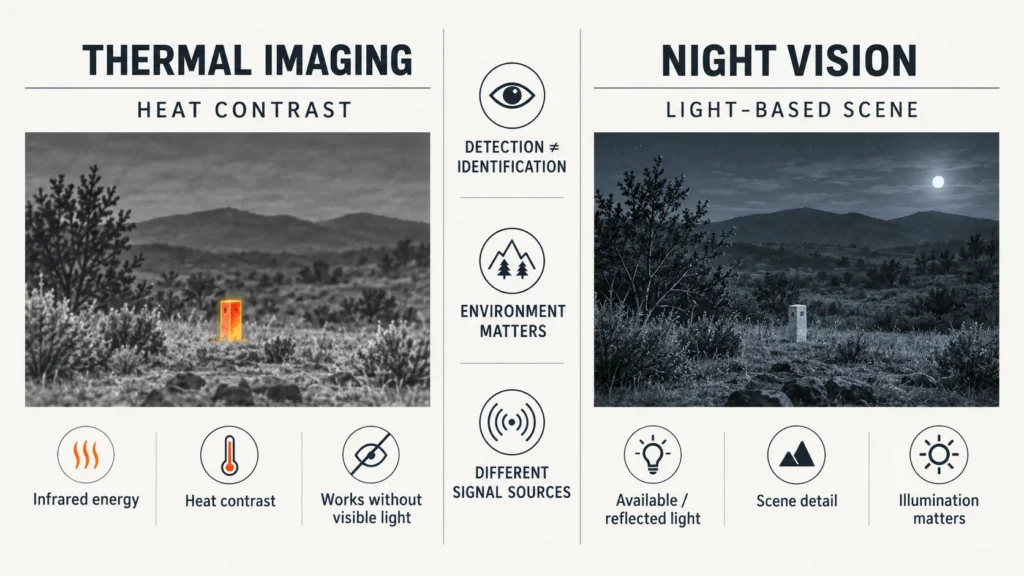 Thermal imaging and night vision comparison in real use