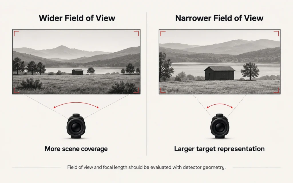 Conceptual comparison of wider and narrower field of view in thermal imaging